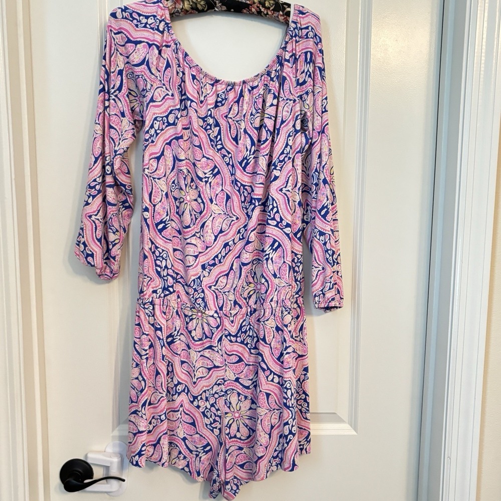 Stretch Knit Romper Lilly Pulitzer  Women's Lana Off Shoulder Can't Resist Print - Picture 9 of 15